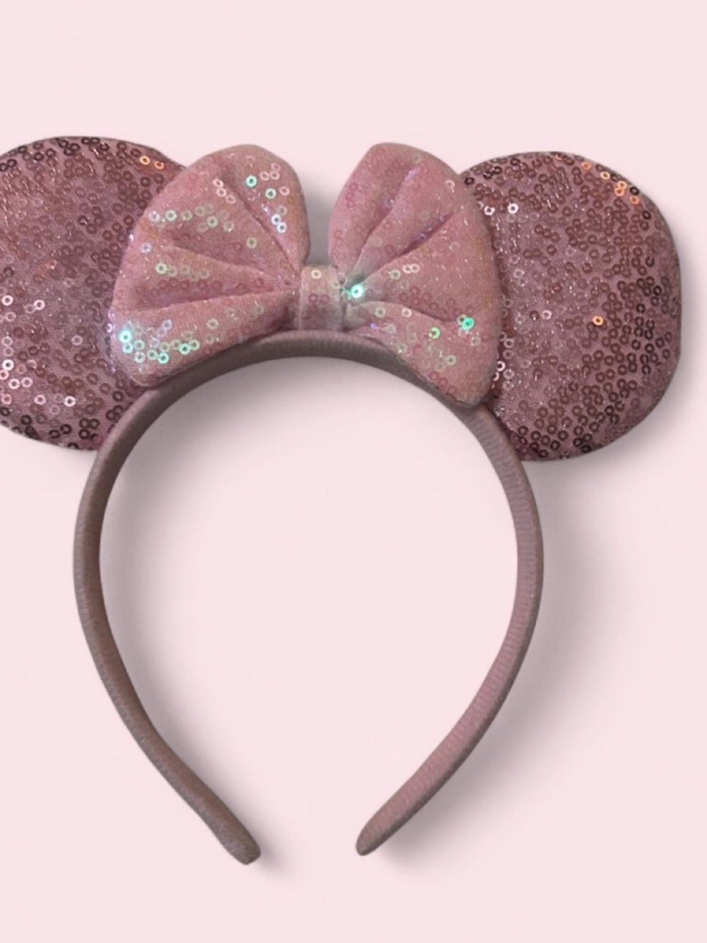 Sequin Minnie Mouse Ears Headband - Rose Pink